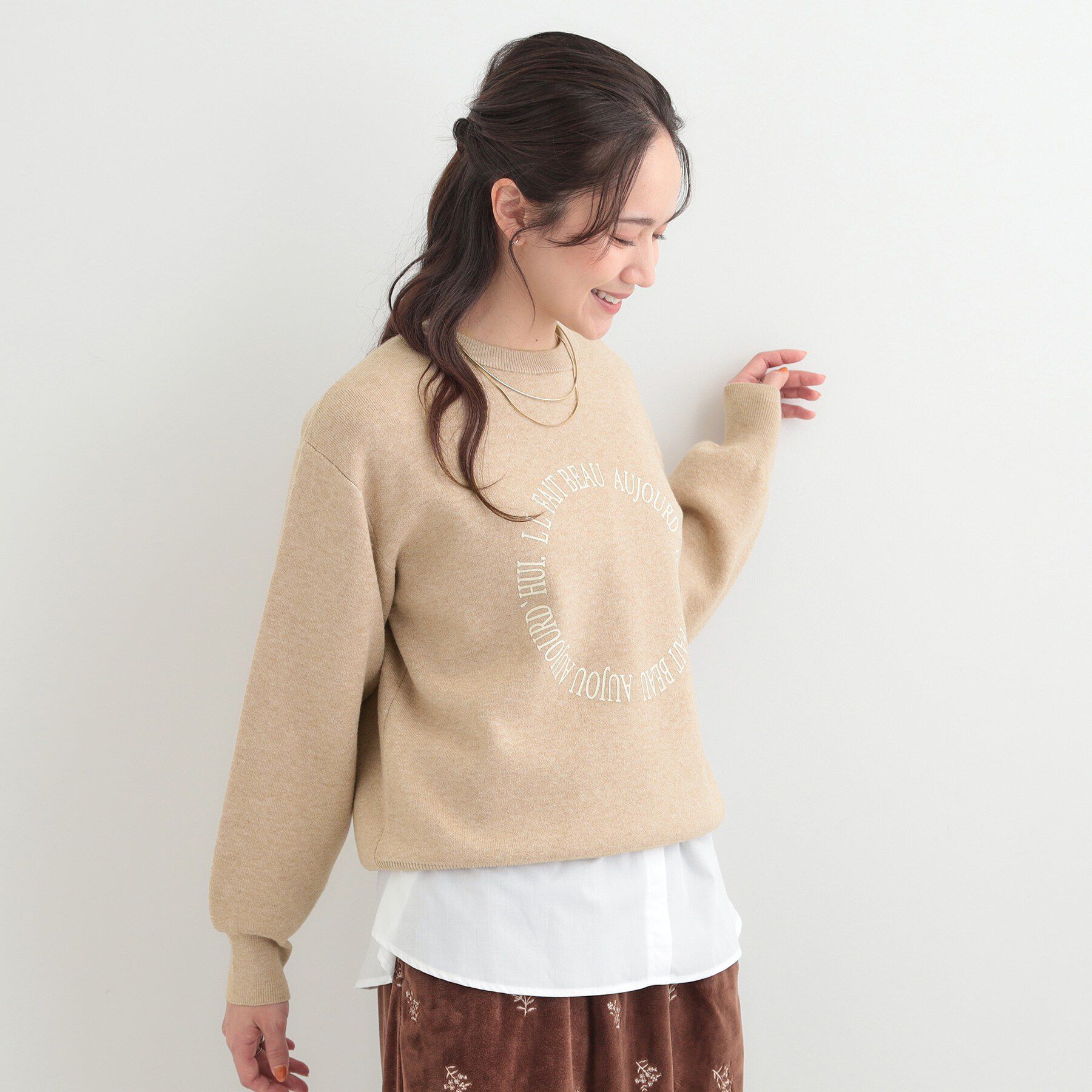 SHOO･LA･RUE「【洗濯機可/S-LL】もちもちタッチ スウェットライクロゴニット」|ニット・セーター|