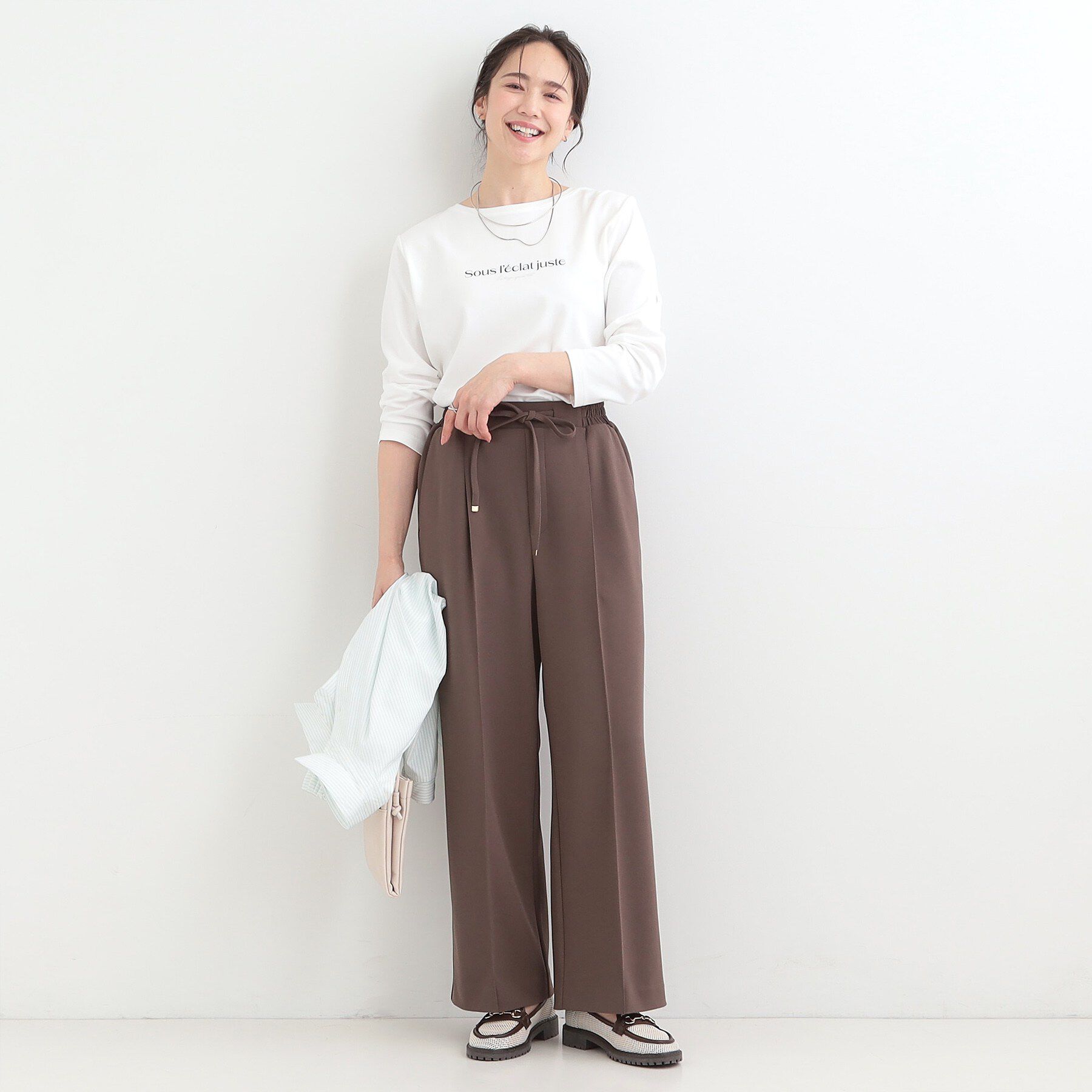 SHOO･LA･RUE「【ひんやり/UV/抗菌防臭】小さめロゴの大人スムースロンT」|Tシャツ・カットソー|