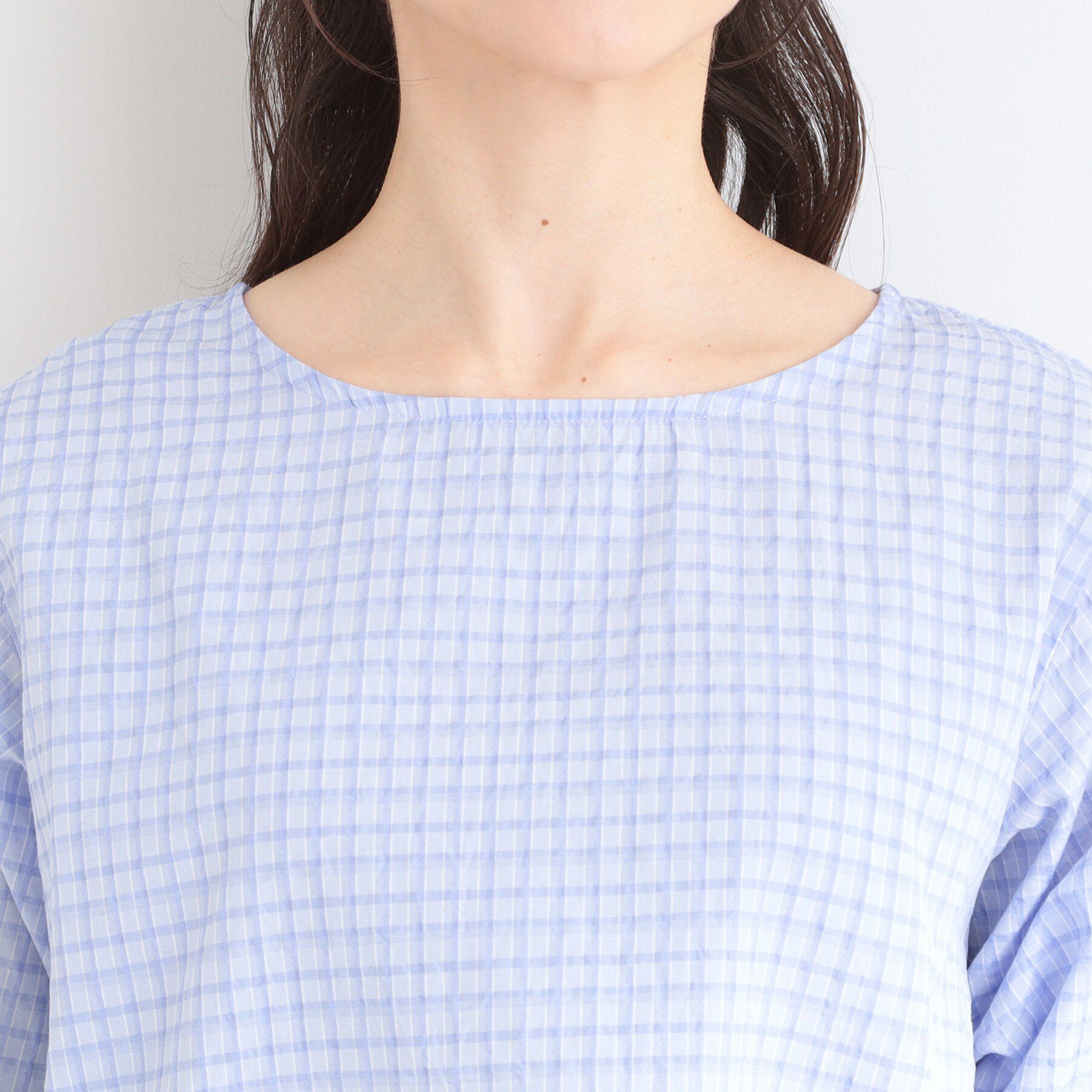 SHOO･LA･RUE「【セットアップ可/洗濯機可】上品チェックが好印象 ゆるさらサッカーブラウス」|シャツ・ブラウス|
