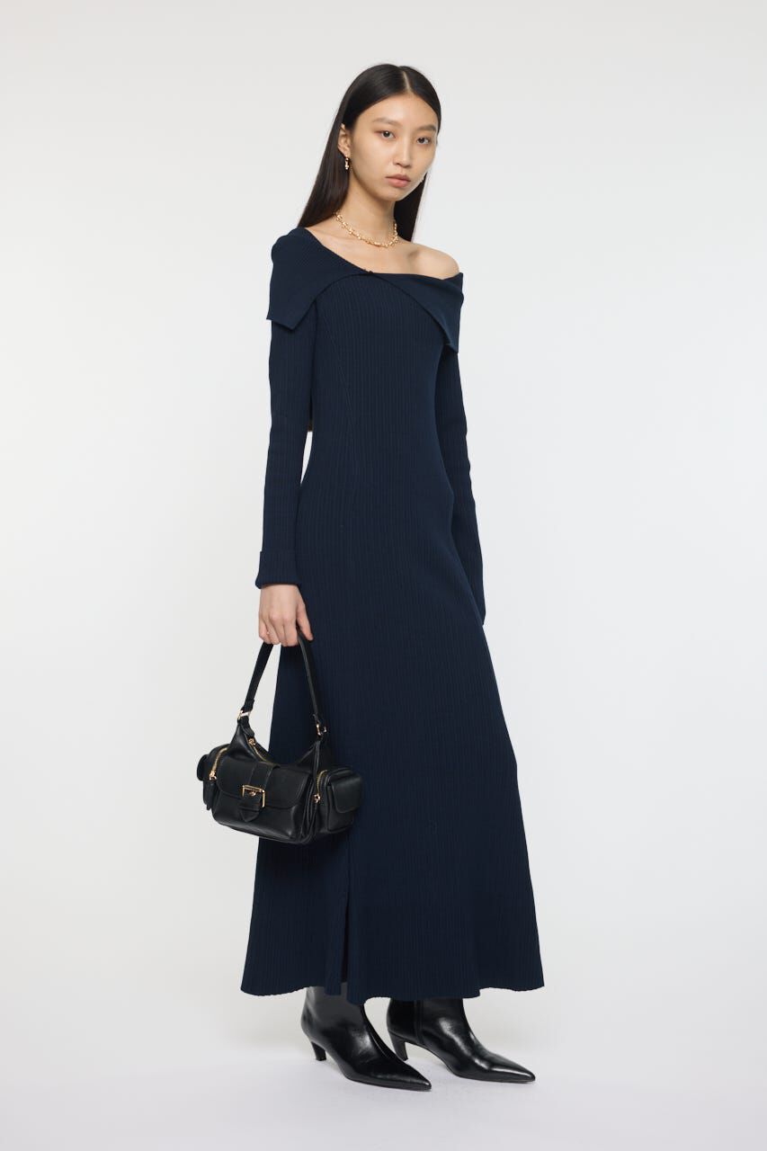 MOUSSY「ASYMMETRY COLLAR KNIT ドレス」|ワンピース|