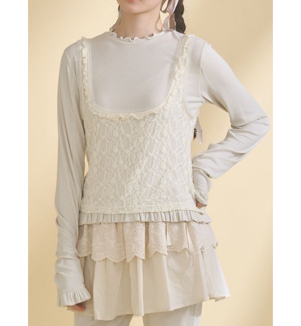 merry jenny「lace layered long tee」|Tシャツ・カットソー|ベージュ