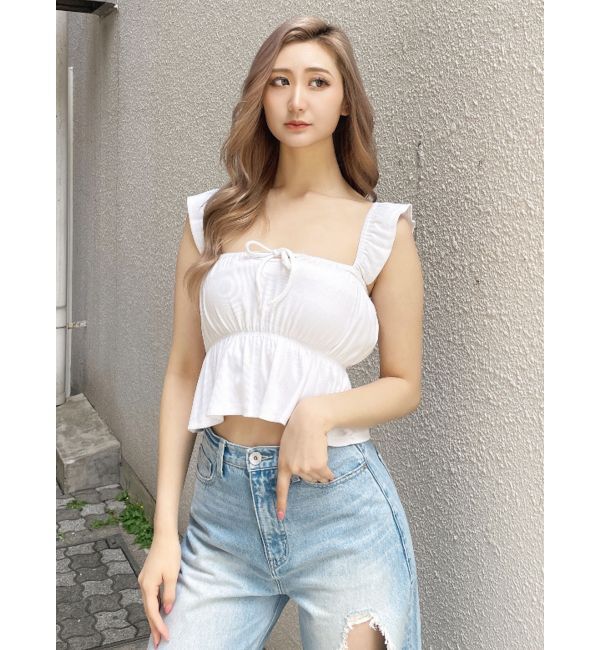 GYDA「リボンフレアリブトップス」|Tシャツ・カットソー|