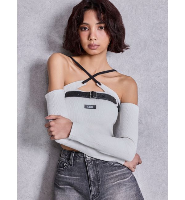 GYDA「GYDAフロントクロスラメテレコTOPS」|Tシャツ・カットソー|