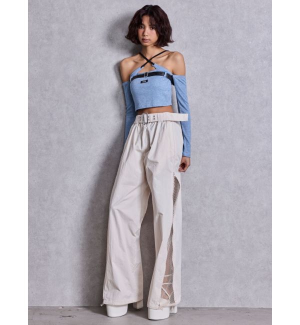 GYDA「GYDAフロントクロスラメテレコTOPS」|Tシャツ・カットソー|