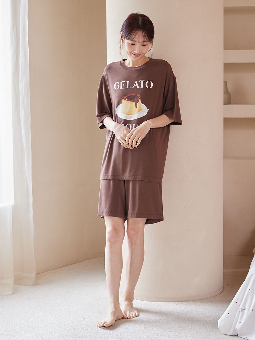 GELATO PIQUE HOMME「【ONLINE限定】【HOMME】【接触冷感】プリンワンポイントTシャツ&ハーフパンツセット」|ルームウェア|