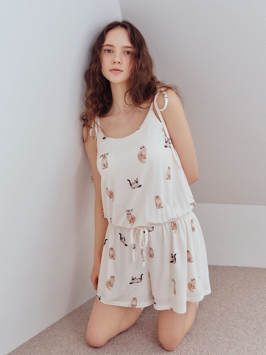 gelato pique「【接触冷感】ファッションCATS&DOGS柄カップインオールインワン」|ルームウェア|B