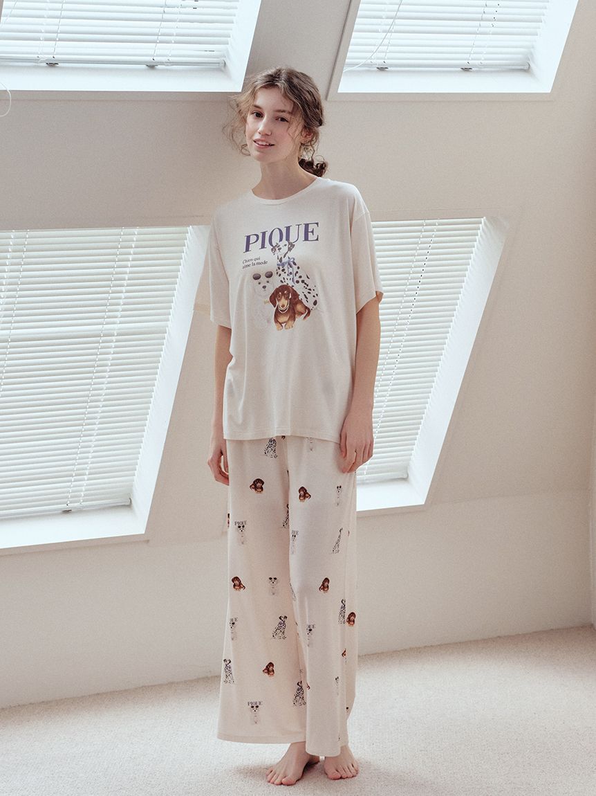 gelato pique「【接触冷感】ファッションCATS&DOGS柄ロングパンツ」|ルームウェア|
