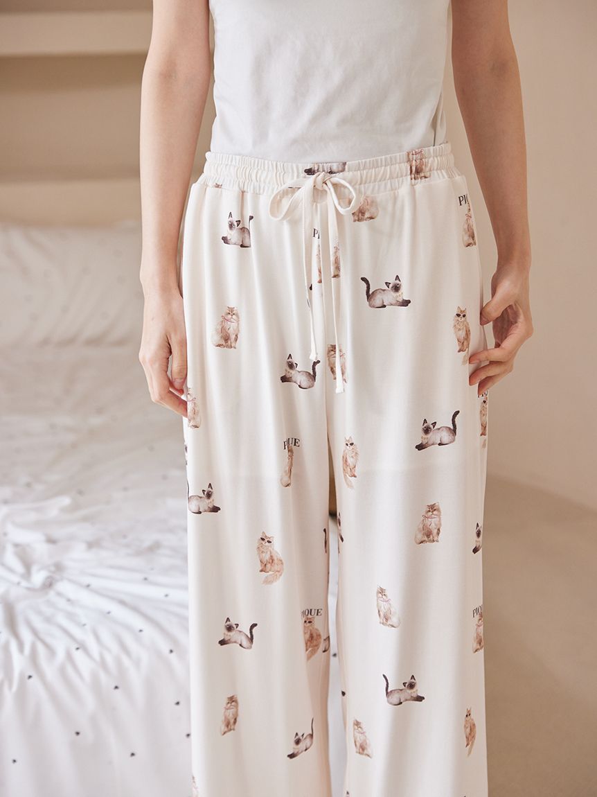 gelato pique「【接触冷感】ファッションCATS&DOGS柄ロングパンツ」|ルームウェア|