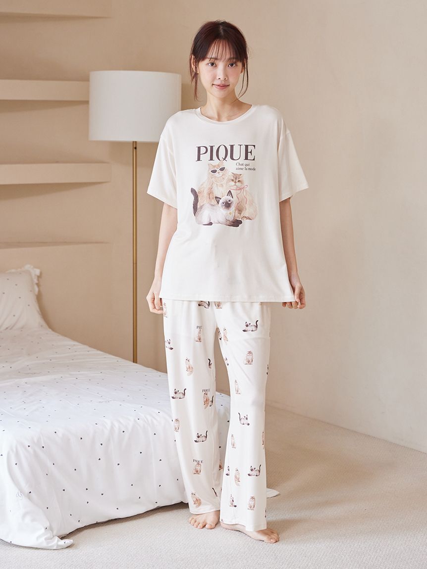 gelato pique「【接触冷感】ファッションCATS&DOGS柄ロングパンツ」|ルームウェア|B