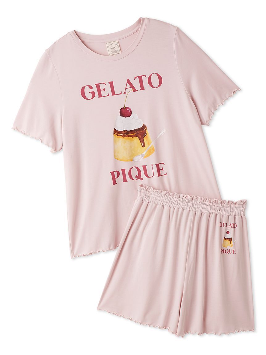 gelato pique「【ONLINE限定】【接触冷感】プリンワンポイントTシャツ&ショートパンツセット」|ルームウェア|PNK