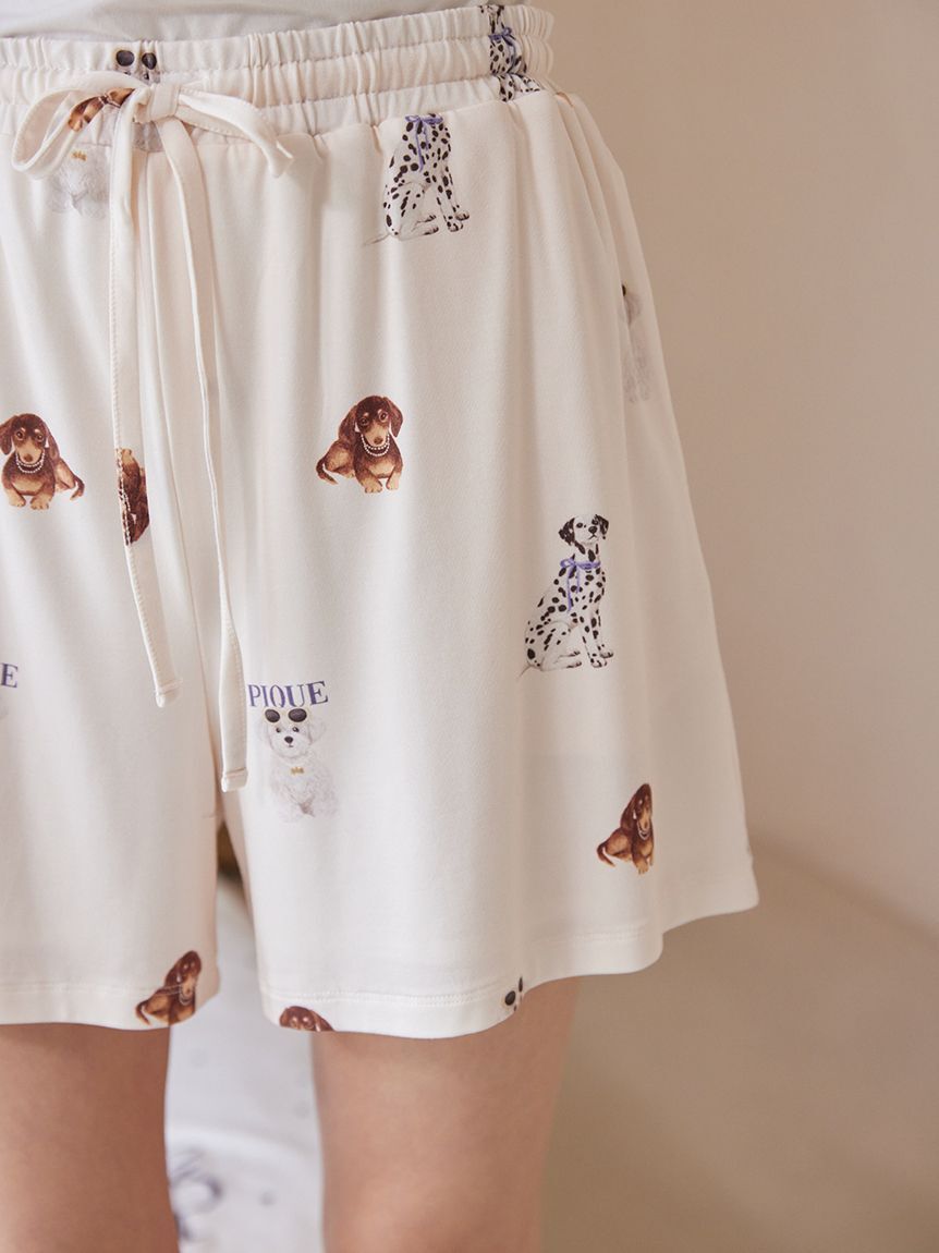 gelato pique「【ONLINE限定】【接触冷感】ファッションCATS&DOGS ワンポイントTシャツ&ショートパンツセット」|ルームウェア|