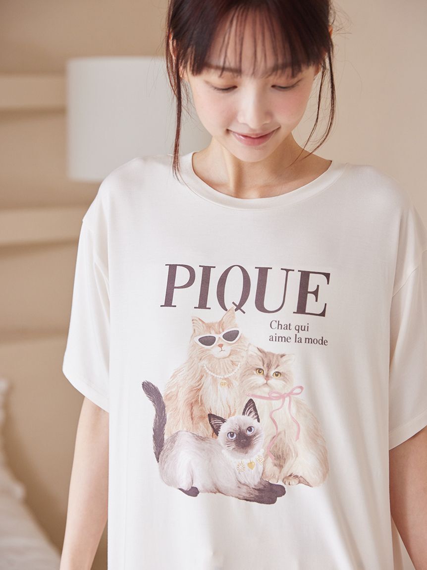 gelato pique「【ONLINE限定】【接触冷感】ファッションCATS&DOGS ワンポイントTシャツ&ショートパンツセット」|ルームウェア|