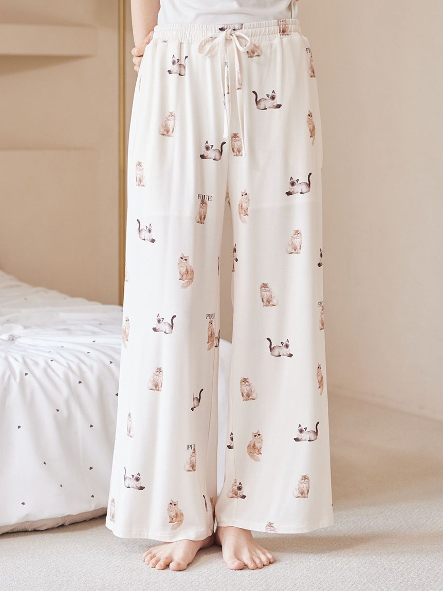 gelato pique「【ONLINE限定】【接触冷感】ファッションCATS&DOGS ワンポイントTシャツ&ロングパンツセット」|ルームウェア|