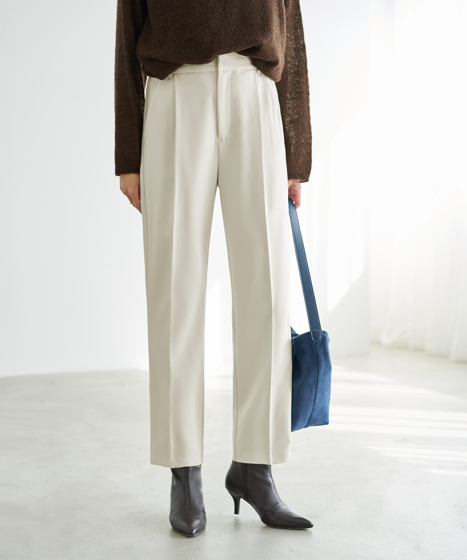 STYLE DELI「ストレッチツイルBASICタックパンツ」|スラックス|アイボリー