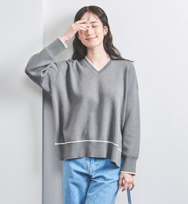 UNITED ARROWS「スムース Vネックニット」|ニット・セーター|MD.GRAY