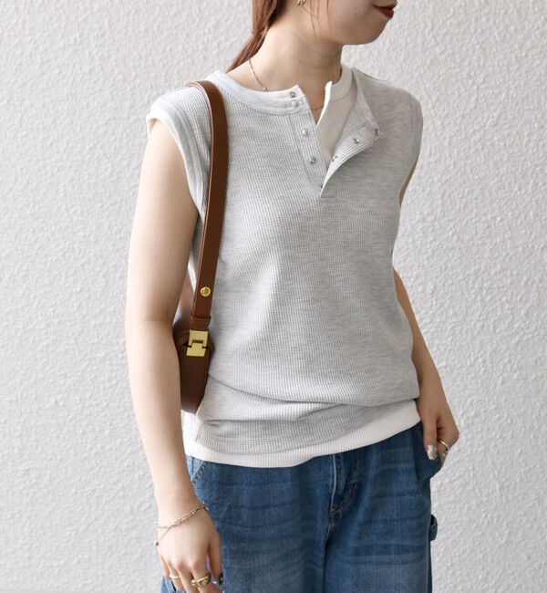 SHIPS any「《一部追加予約》SHIPS any:〈洗濯機可能〉ワッフル ヘンリーネック 2WAY ノースリーブ TEE」|タンクトップ|