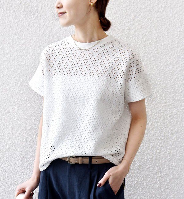 SHIPS for women「《一部追加予約》〈手洗い可能〉アイレット ショート スリーブ プルオーバー」|Tシャツ・カットソー|