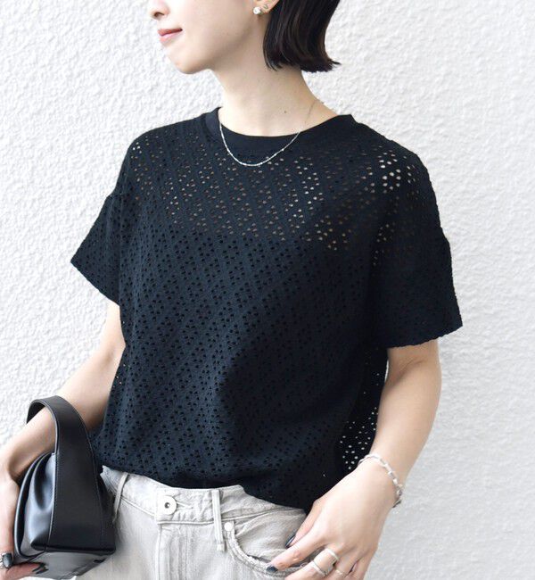 SHIPS for women「《一部追加予約》〈手洗い可能〉アイレット ショート スリーブ プルオーバー」|Tシャツ・カットソー|