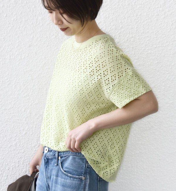 SHIPS for women「《一部追加予約》〈手洗い可能〉アイレット ショート スリーブ プルオーバー」|Tシャツ・カットソー|ライトグリーン