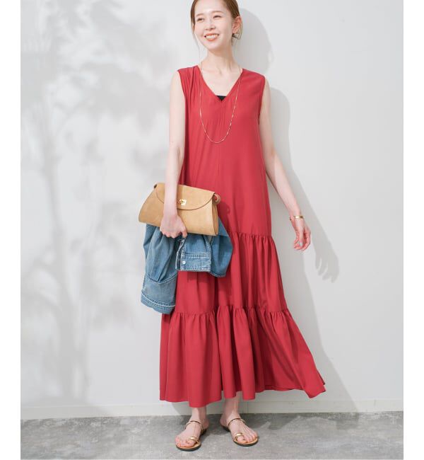 SLOBE IENA「《WEB限定》ティアードワンピース」|ワンピース|レッド