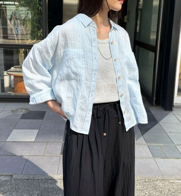 fredy emue「LINEN100 クロップドシャツ」|シャツ・ブラウス|ブルー系その他