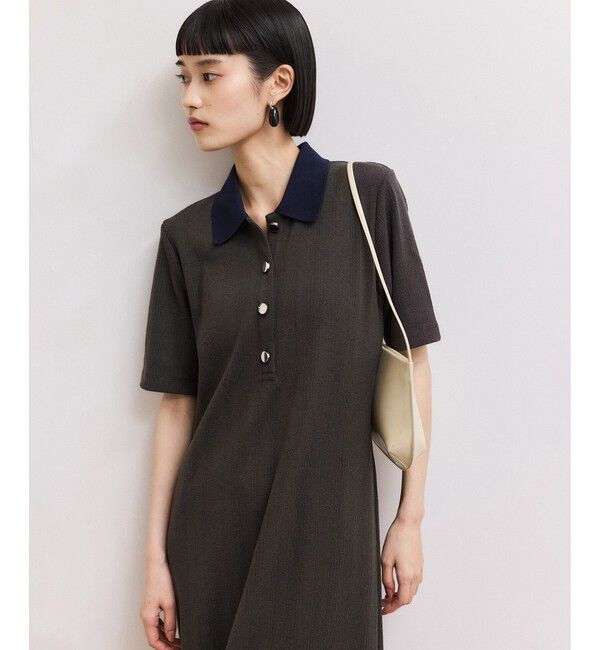 ADAM ET ROPE'「【WEB限定】ハーフスリーブポロシャツワンピース」|ワンピース|チャコール(06)
