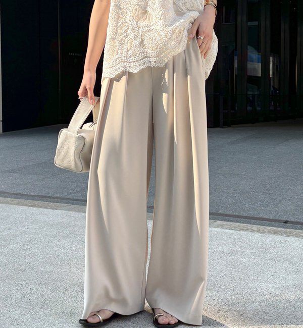  「【累計販売数3万枚突破/21色4サイズ展開！】タックワイドパンツ」|チノ|ライトベージュ