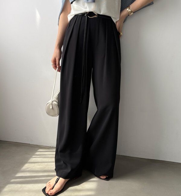  「【累計販売数3万枚突破/21色4サイズ展開！】タックワイドパンツ」|チノ|ブラック