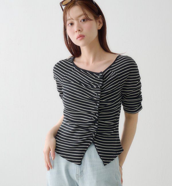  「ギャザーテレコ半袖カーディガン」|Tシャツ・カットソー|