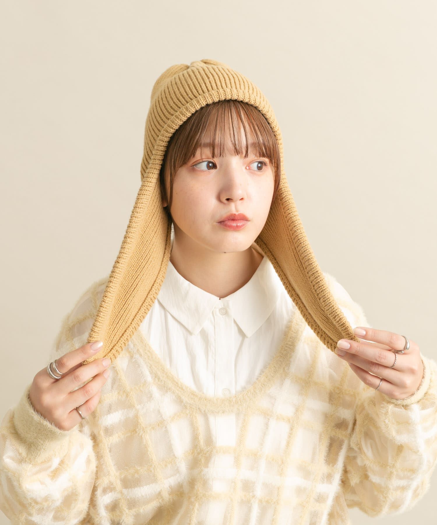  「ロングイヤーフラップニットキャップ」|ニット帽|
