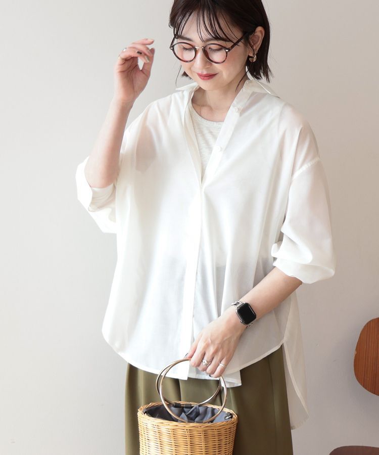 AMERICAN HOLIC「【イージーケア・UVカット】シアーラウンドシャツ」|シャツ・ブラウス|Off White