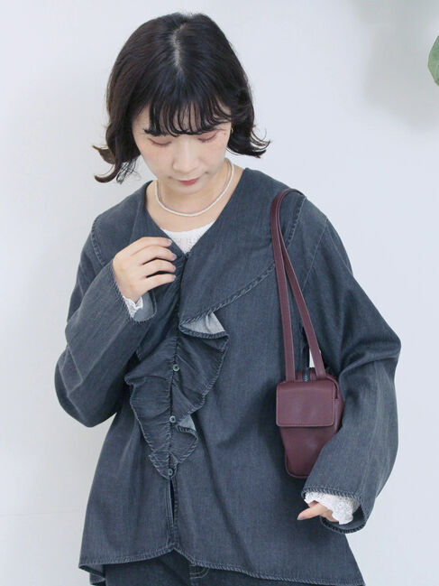 Samansa Mos2 blue「【ECO DENIM 】フリルブラウス」|シャツ・ブラウス|
