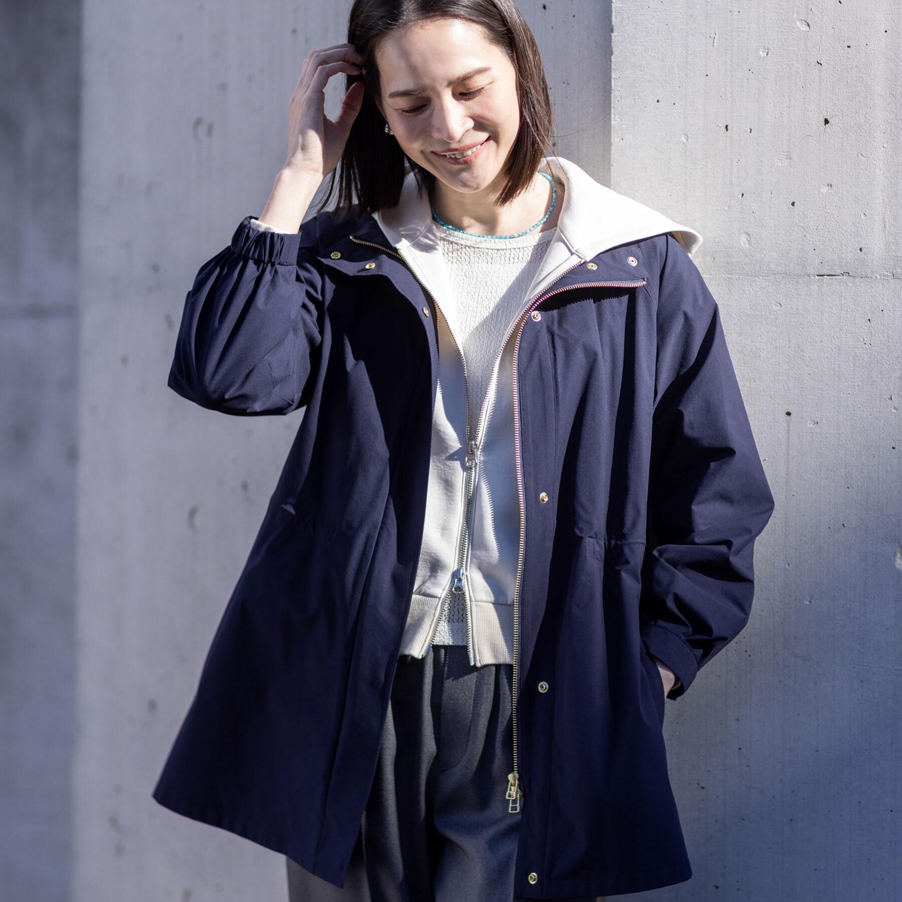 Reflect「【撥水】ストレッチタフタミドル丈スタンドカラーコート」|その他|ネイビー(094)
