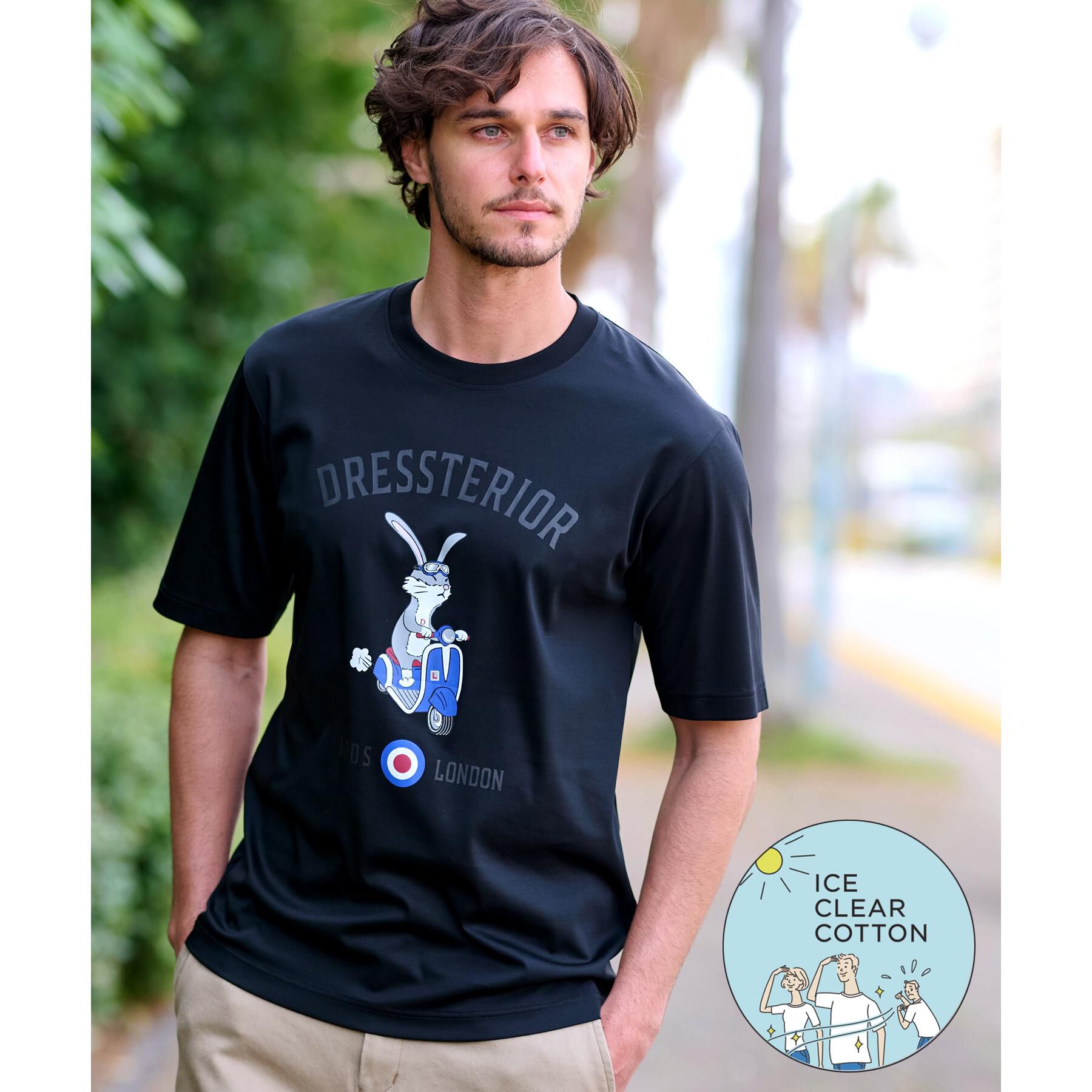 DRESSTERIOR「【接触冷感/抗菌防臭/消臭】ICE CLEAR COTTON ロンドンラビットTシャツ」|Tシャツ・カットソー|ブラック(019)