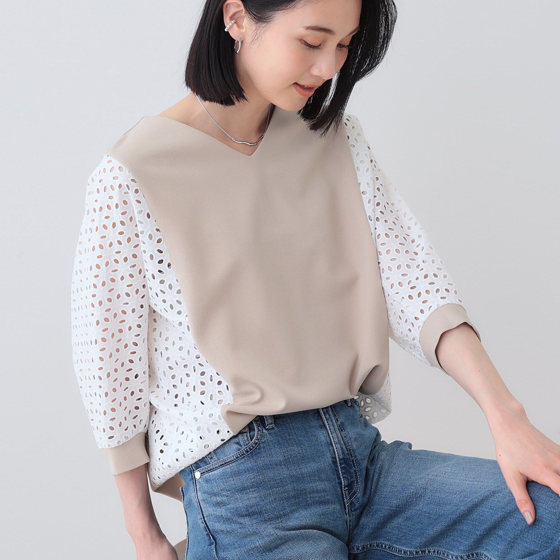 INDIVI「【洗える／体型カバー】レースコンビトップス」|Tシャツ・カットソー|