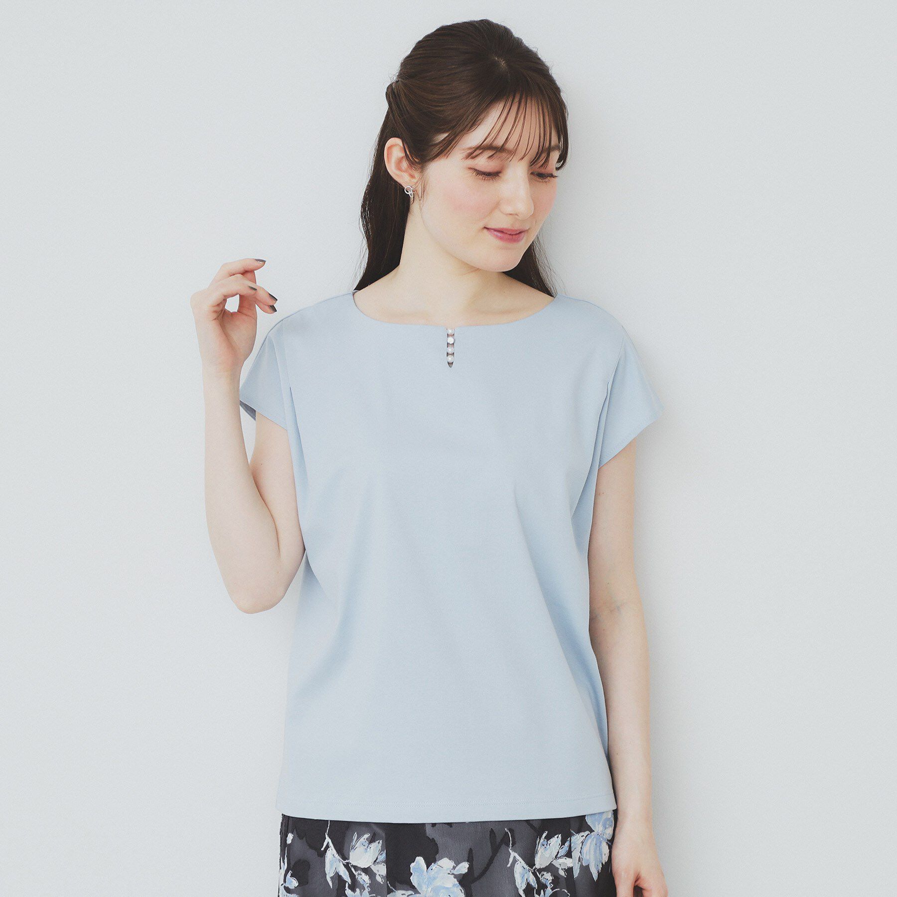 index「《6色展開／XS-3サイズ》キーネックビジュートップス【UV／接触冷感／洗濯機洗い可】」|Tシャツ・カットソー|