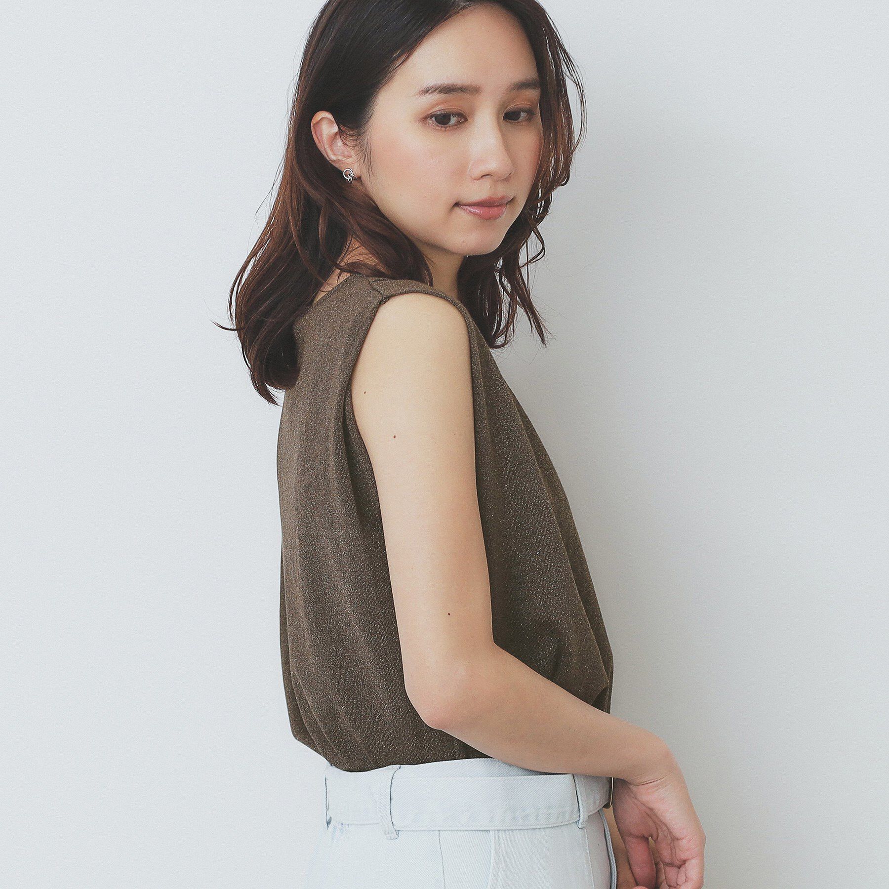 index「タックノースリーブニット【洗濯機洗い可／UVケア／抗ピル】」|Tシャツ・カットソー|
