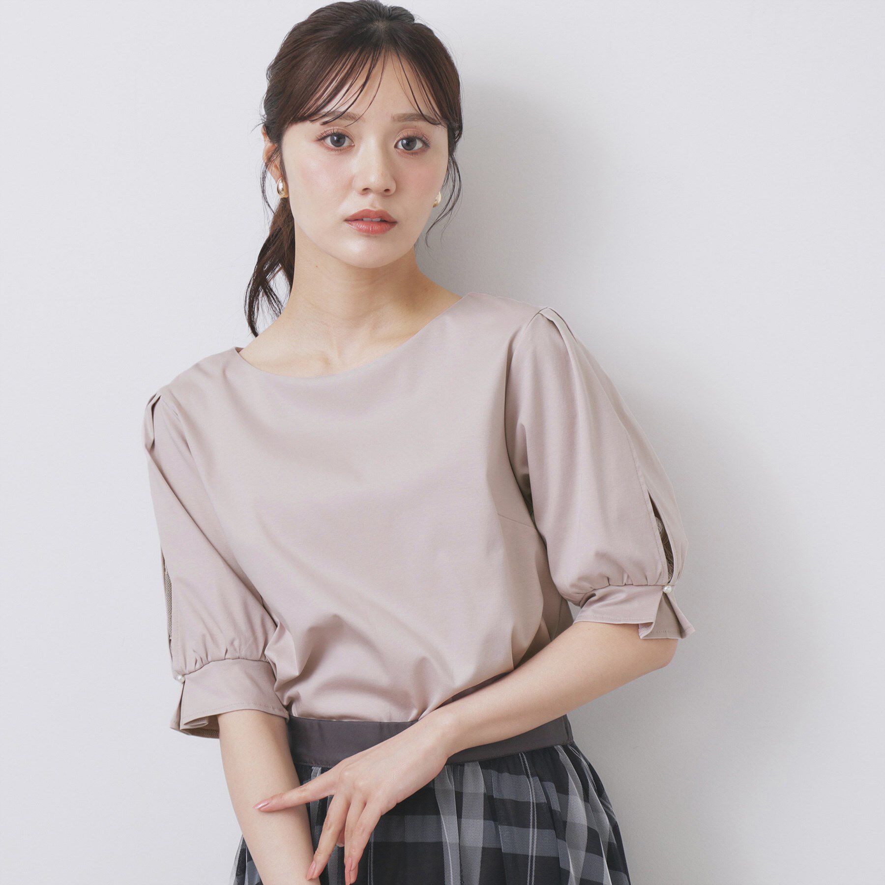 index「レースドッキングスリーブトップス【洗濯機洗い可／UVケア】」|Tシャツ・カットソー|
