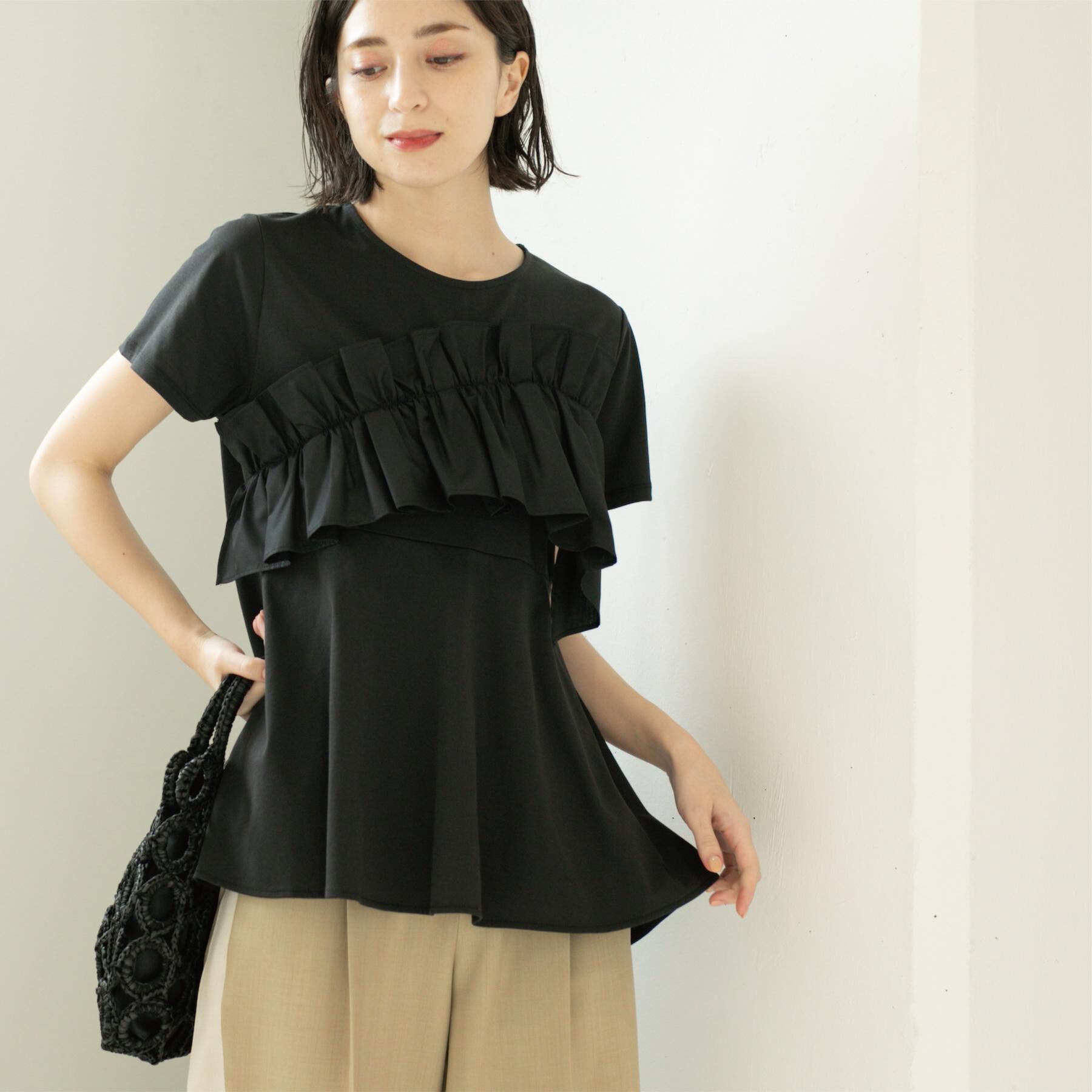 OPAQUE.CLIP「フリルドッキングペプラムトップス【接触冷感／洗濯機洗い可】」|Tシャツ・カットソー|