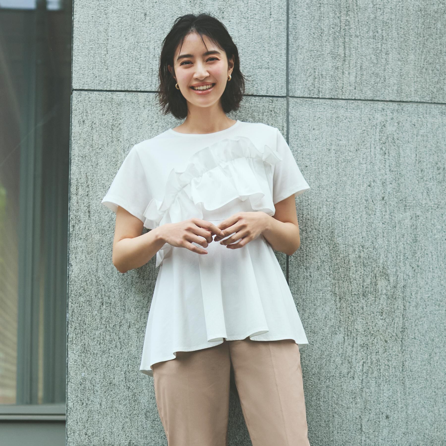 OPAQUE.CLIP「フリルドッキングペプラムトップス【接触冷感／洗濯機洗い可】」|Tシャツ・カットソー|