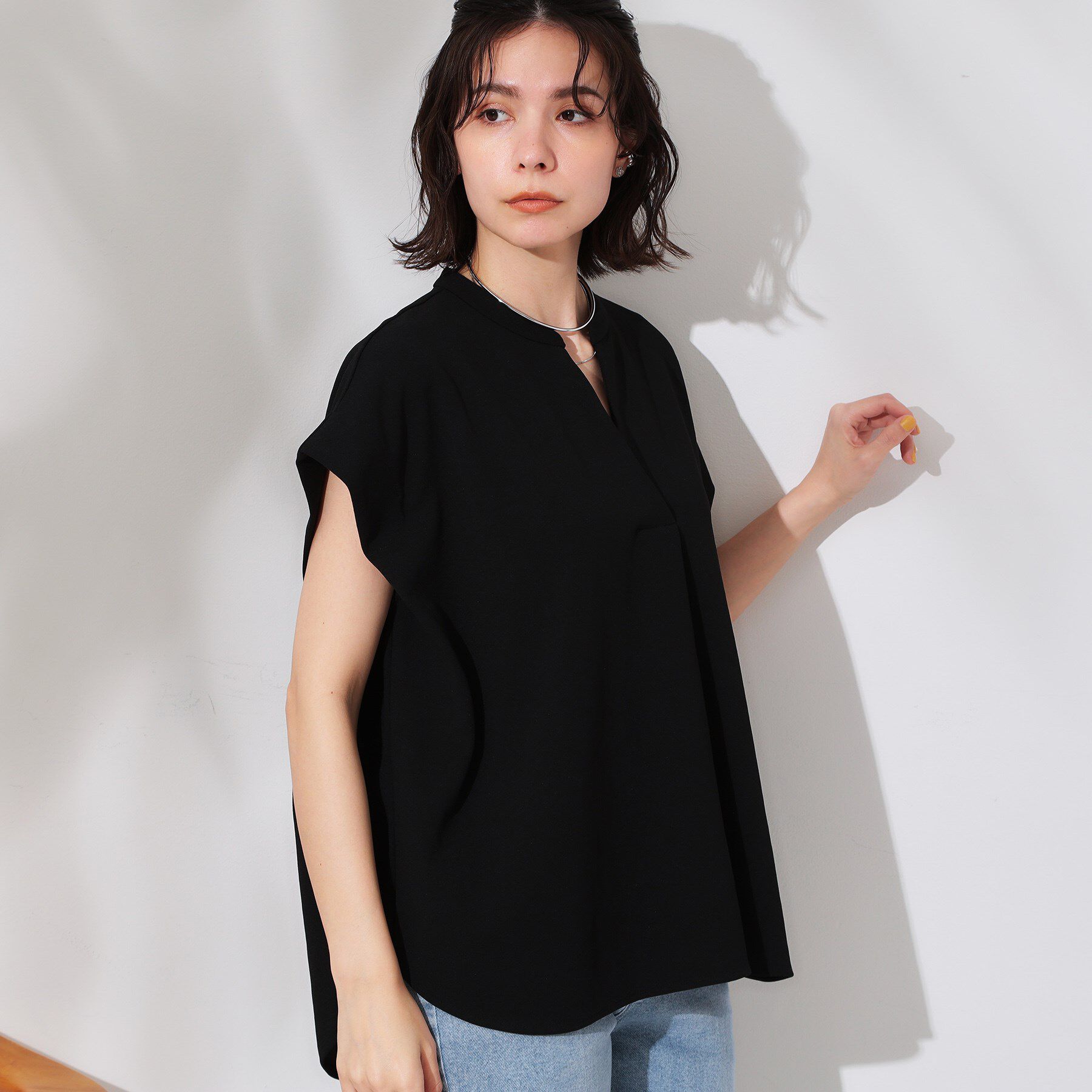 OPAQUE.CLIP「スキッパーフレンチスリーブトップス【UV／吸水速乾／洗濯機洗い可】」|Tシャツ・カットソー|