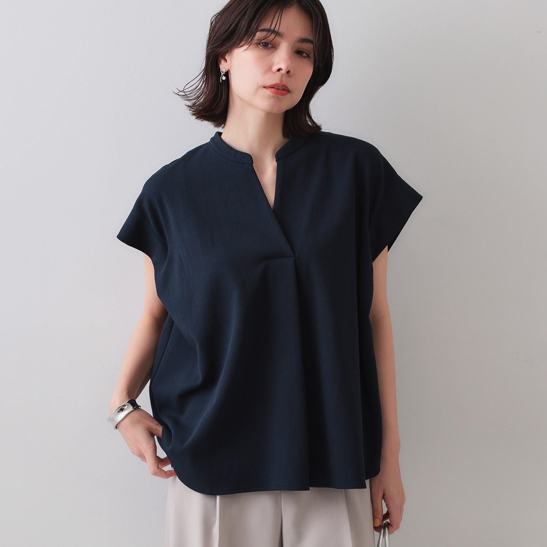 OPAQUE.CLIP「スキッパーフレンチスリーブトップス【UV／吸水速乾／洗濯機洗い可】」|Tシャツ・カットソー|