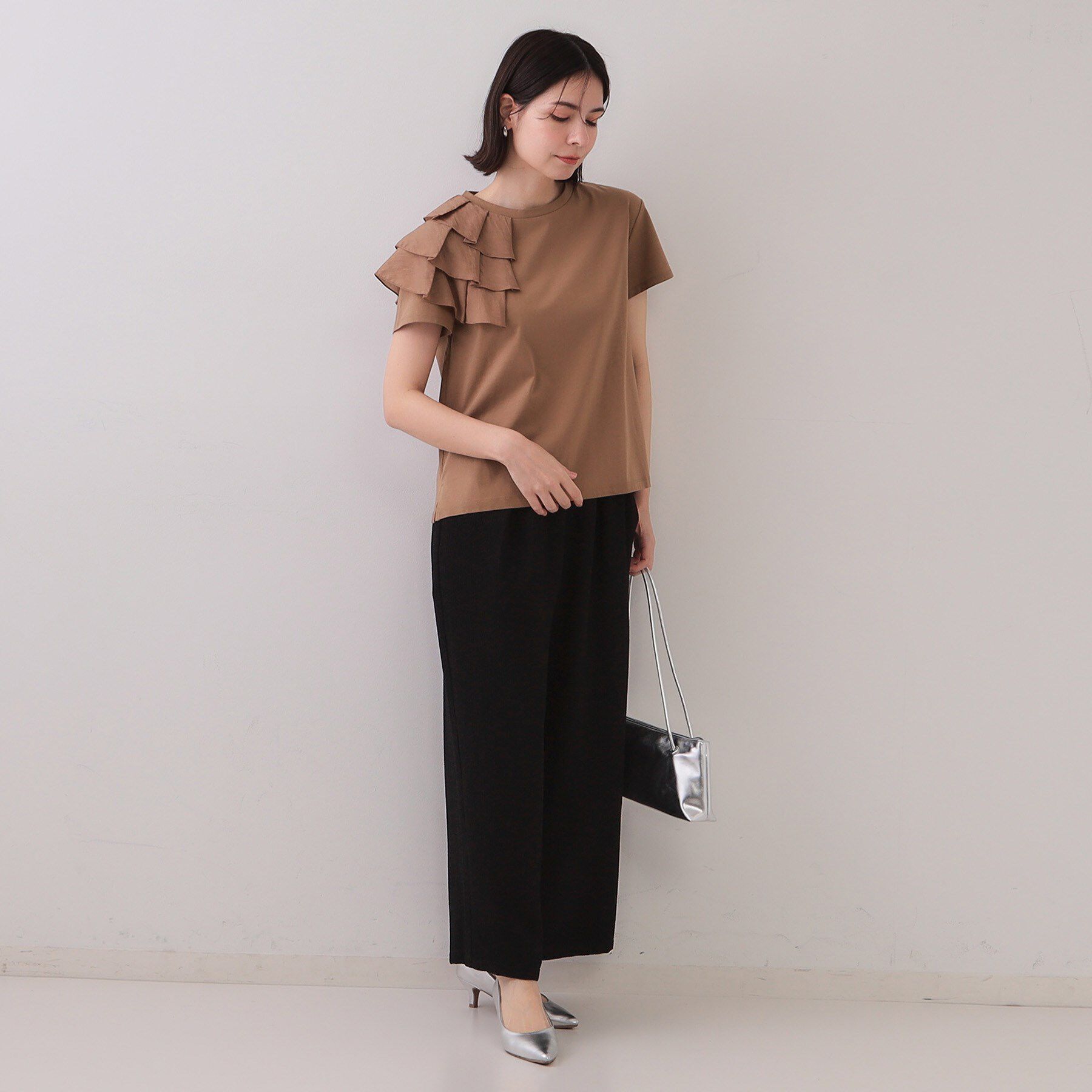 OPAQUE.CLIP「ショルダーフリルドッキングカットソー【UV／接触冷感／洗濯機洗い可】」|Tシャツ・カットソー|