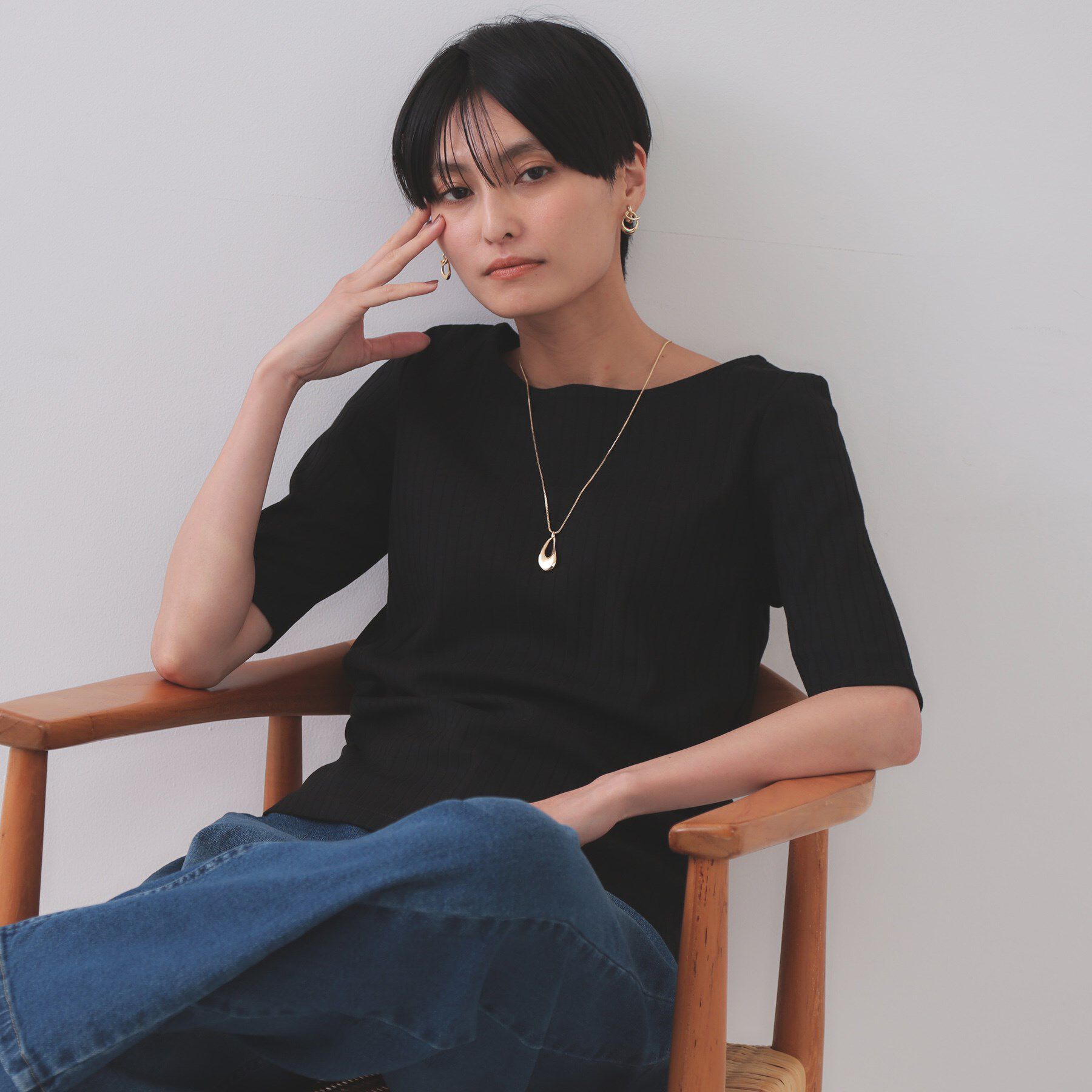 OPAQUE.CLIP「汗染み防止 ボートネックリブカットソー【洗濯機洗い可／抗ピル】」|Tシャツ・カットソー|ブラック(019)