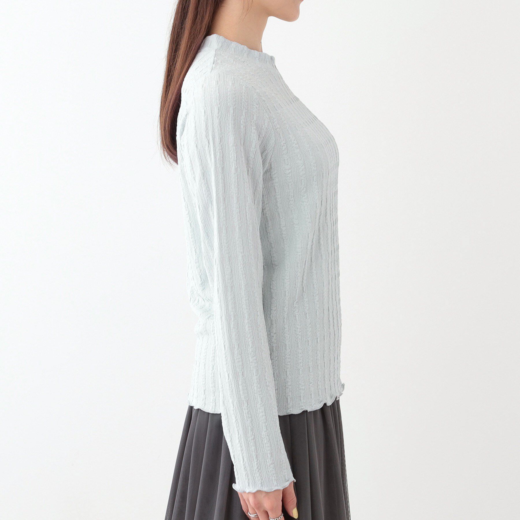 SHOO･LA･RUE「【S-LL】一枚でもインナーでも ふくれジャカード プチハイネックトップス」|Tシャツ・カットソー|
