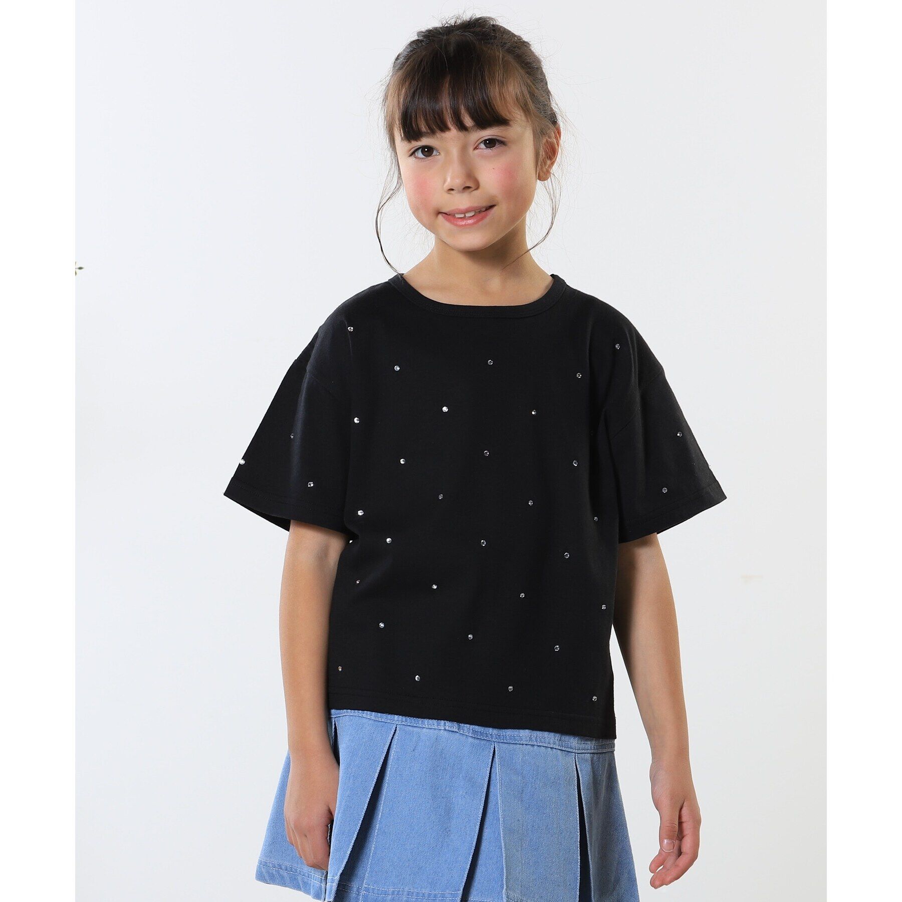 SHOO･LA･RUE「【100-150cm】キラキラワイドTシャツ」|Tシャツ・カットソー|ブラック(019)
