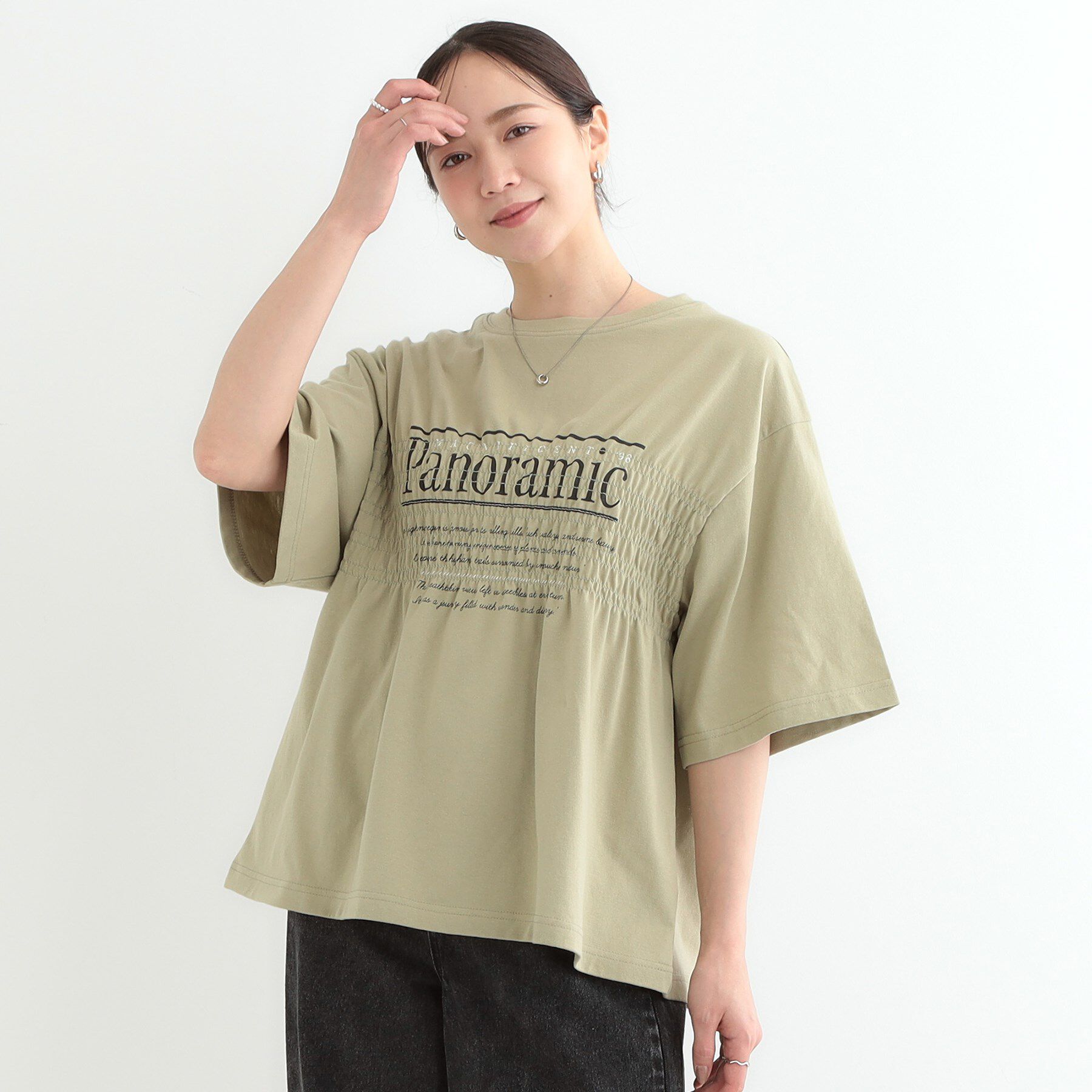 SHOO･LA･RUE「胸シャーリング ロゴTシャツ」|Tシャツ・カットソー|