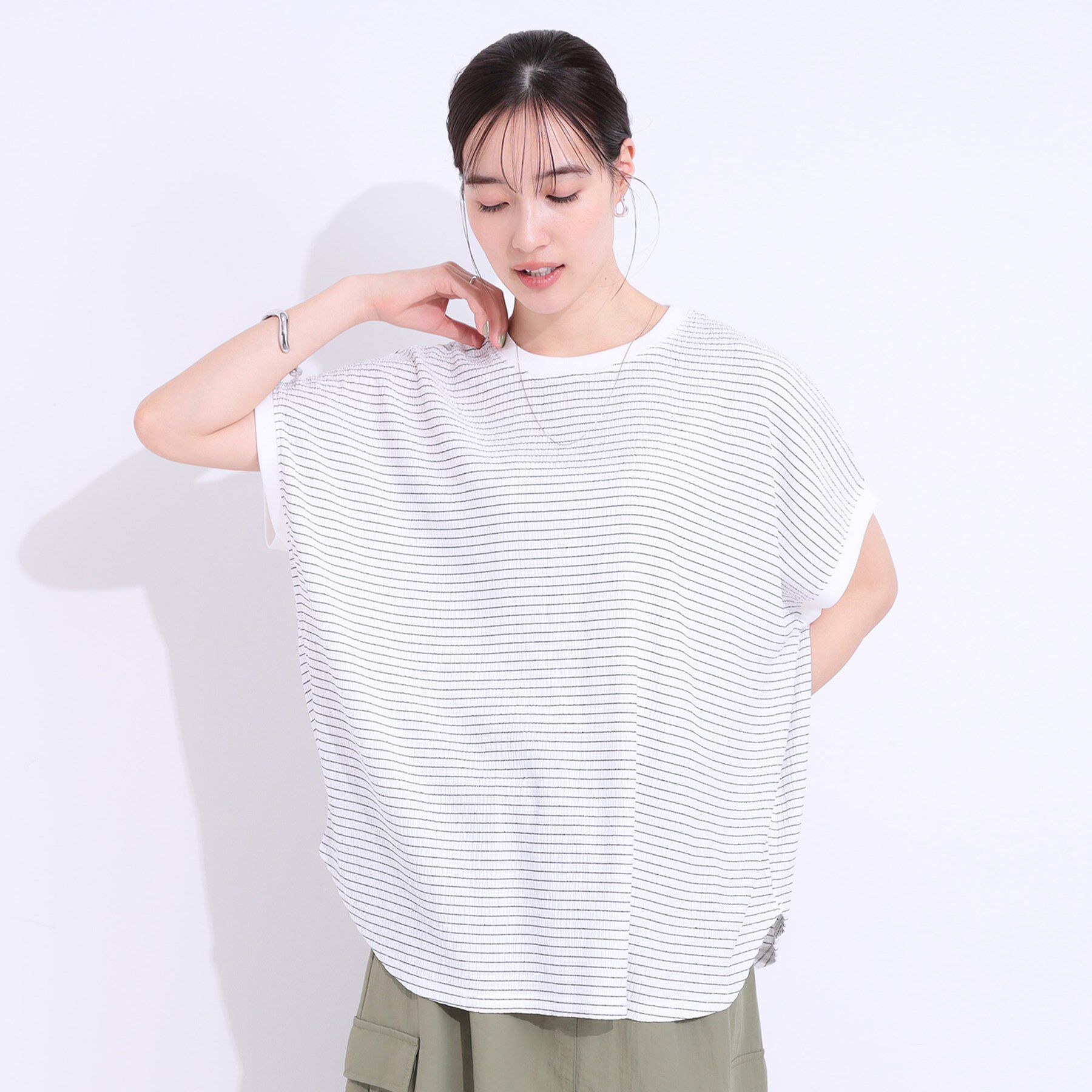 SHOO･LA･RUE「【洗える】ぽこぽこフレンチスリーブTシャツ」|Tシャツ・カットソー|