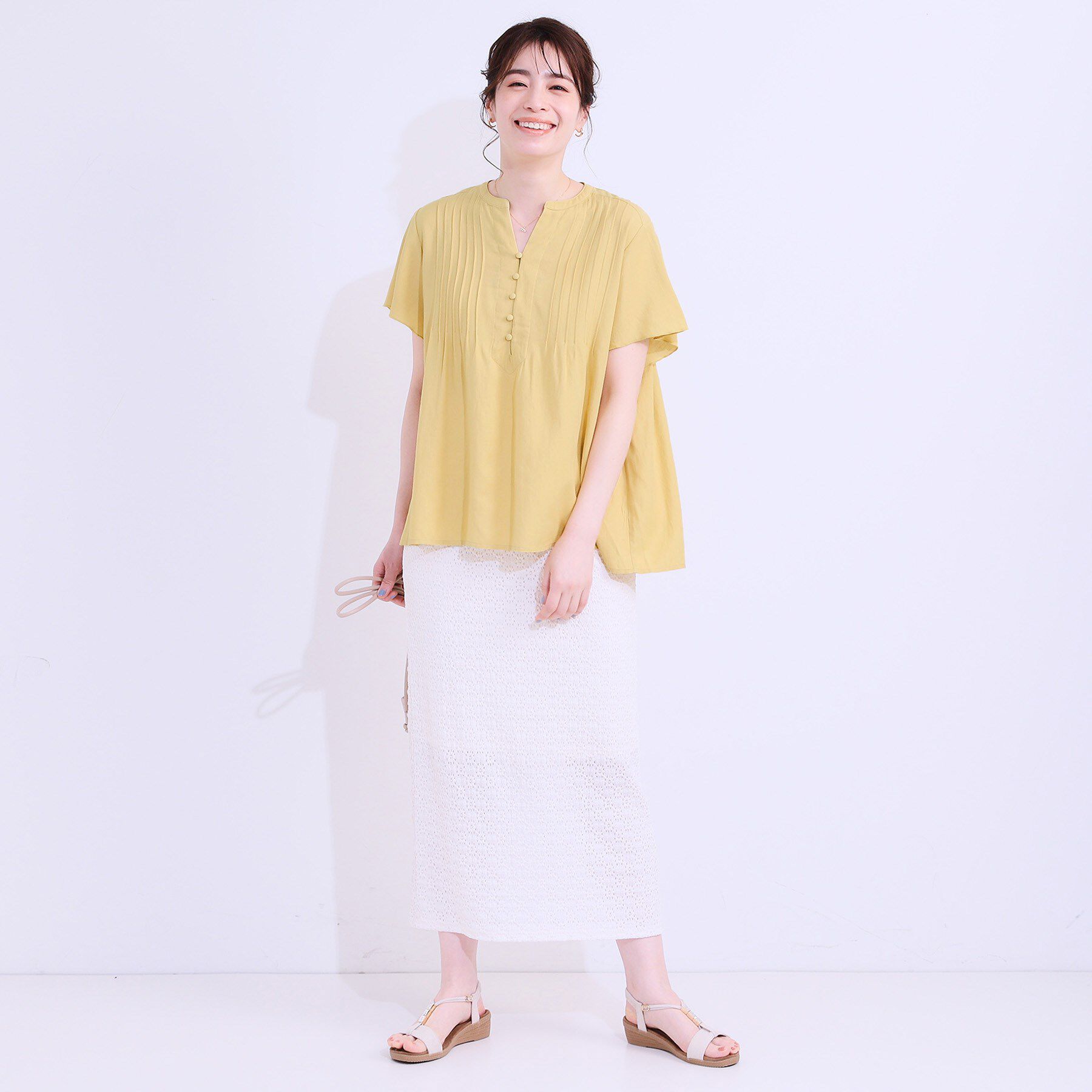 SHOO･LA･RUE「【洗える/S-LL】ふわりシルエットが涼しげ フロントボタンブラウス」|シャツ・ブラウス|