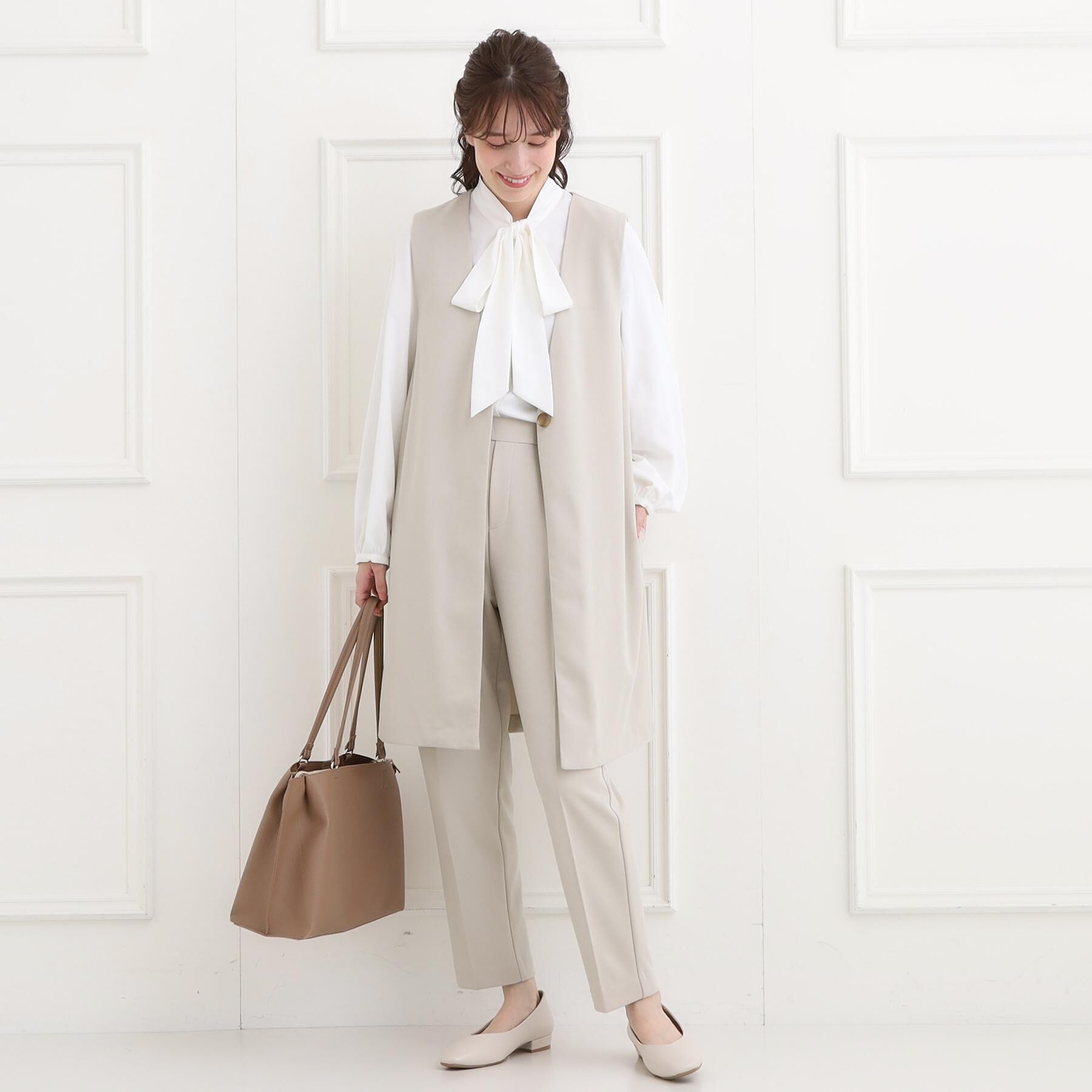 SHOO･LA･RUE「【洗濯機可/セットアップ可/S-3L】きちんと楽に。カットジョーゼット ロングジレ」|ベスト・ジレ|
